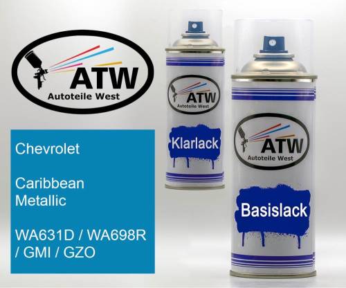 Chevrolet, Caribbean Metallic, WA631D / WA698R / GMI / GZO: 400ml Sprühdose + 400ml Klarlack - Set, von ATW Autoteile West.